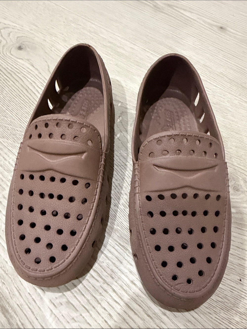 Kids Slip-On Perforated Loafers in Mauve Brown
